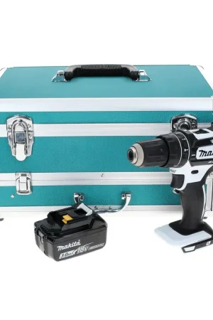 Achat Immédiat Makita DHP 482 F1TX W perceuse à percussion sans fil 18 V 62 Nm blanc + 1x batterie 3,0 Ah + jeu de 70 forets + coffret en aluminium TX - sans chargeur