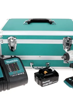 Authentique Makita DTW 180 SM1TX Visseuse à chocs sans fil 18 V 180 Nm 3/8" Brushless + 1x Batterie 4.0 Ah + Chargeur + Jeu de mèches 70 pièces + Coffret TX
