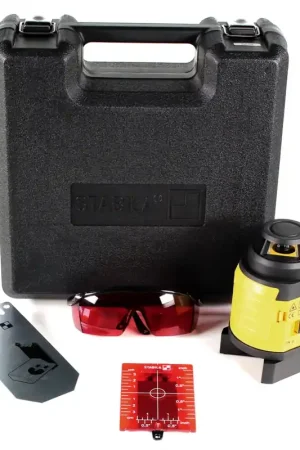 Stabila LAX 400 Laser multiligne ( Laser professionnel pour l'aménagement intérieur de couleur rouge ) 20m ( 18702 ) + Coffret de transport + 1x Lunettes de protection + 1x Plaque cible + 1x Montage mural + 6x Piles Vente Flash