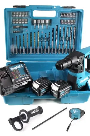 Réduction Makita HR 140 DSME1 Perceuse à percussion sans fil 10.8 V SDS-Plus + Coffret + 64 pièces d'accessoires + 2x Batteries 4,0 Ah + Chargeur
