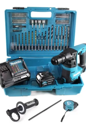 Affaire À Saisir Makita HR 140 DSM1E1 Perceuse à percussion sans fil 10.8 V SDS-Plus + Coffret + 64 pièces d'accessoires + 1x Batterie 4,0 Ah + Chargeur