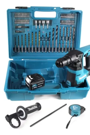 Makita HR 140 DM1E1 Perceuse à percussion sans fil 10.8 V SDS-Plus + Coffret + 64 pièces d'accessoires + 1x Batterie 4,0 Ah - sans chargeur Paiement Sécurisé