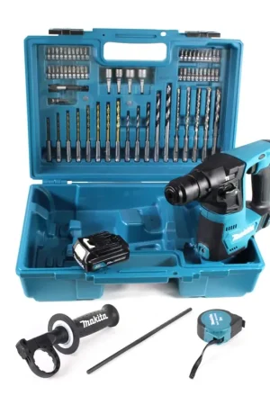 Certifié Makita HR 140 DA1E1 Perceuse à percussion sans fil 10.8 V SDS-Plus + Coffret + 64 pièces d'accessoires + 1x Batterie 2,0 Ah - sans chargeur