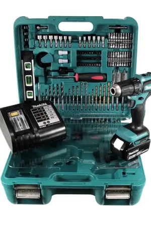 Makita DDF 483 STTK Perceuse visseuse sans fil Verte 18 V + 1 x Batterie 5,0 Ah + Chargeur + Set d'accessoires de 101 pièces Acheter Direct
