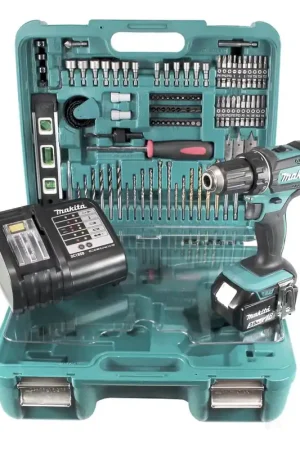 Achetez Aujourd'hui Makita DDF 485 SFTK Perceuse-visseuse sans fil 18V 50Nm + 1x Batterie 3,0 Ah + Chargeur + Coffret de 101 pièces d'outils