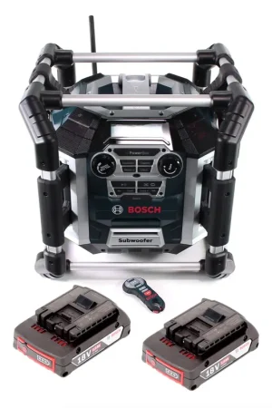Bosch GML 50 chargeur radio de batterie radio de chantier 18V 50W IP54 + 2x batteries 2,0Ah - sans chargeur Satisfait Ou Remboursé