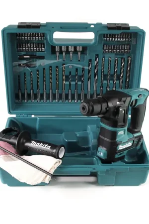 Nouvel Arrivage Marteau perforateur sans fil Makita HR 166 DE1 10,8V SDS-Plus brushless + coffret + 64 pièces. Set d'accessoires - sans batterie, sans chargeur