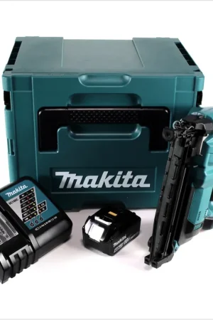 Prix Promo Makita DBN 600 RM1J cloueuse à tête d'emballage avec batterie 18 V + 1x batterie 4,0 Ah + chargeur + Makpac