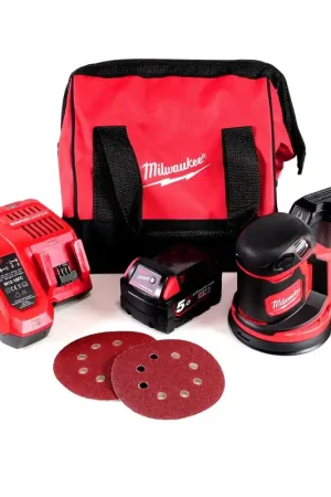 Expédition Rapide Ponceuse excentrique sans fil Milwaukee M18 BOS125-501B 18 V 125 mm + 1 batterie 5,0 Ah + chargeur + sacoche