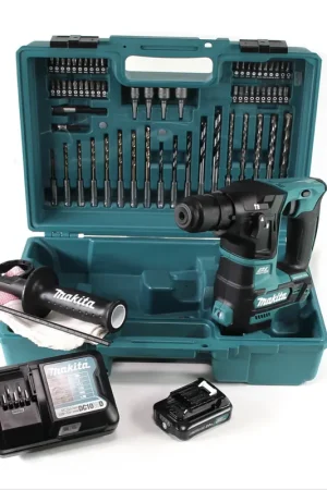 Affaire À Saisir Makita HR 166 DWA1E1 Marteau perforateur sans fil 10,8 V SDS-Plus sans balais + Coffret + 64 pièces Set d'accessoires + 1x batterie 2,0Ah + 1x chargeur