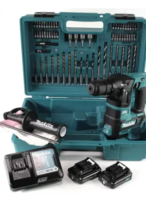 Makita HR 166 DWA2E1 Marteau perforateur sans fil 10,8 V SDS-Plus sans balais + Coffret + 64 pièces Set d'accessoires + 2x batterie 2,0Ah + 1x chargeur Super Prix
