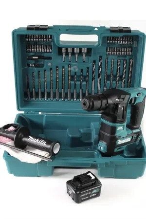 Makita HR 166 DM1E1 Marteau perforateur sans fil 10,8 V SDS-Plus sans balais + Coffret + 64 pièces Set d'accessoires + 1x batterie 4,0Ah - sans chargeur Prix Choc