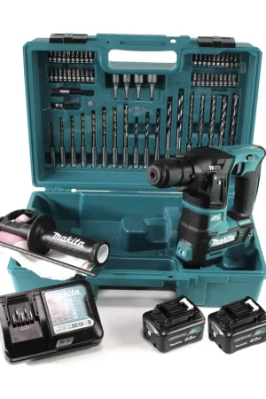 Makita HR 166 DWME1 Marteau perforateur sans fil 10,8 V SDS-Plus sans balais + Coffret + 64 pièces Set d'accessoires + 2x batterie 4,0Ah + 1x chargeur Haute Qualité