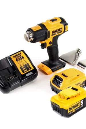DeWalt DCE 530 P2 Pistolet à air chaud sans fil 18V 530C + 2x batterie 5,0Ah + 1x chargeur + réflecteur de surface et réflecteur Dernier Modèle