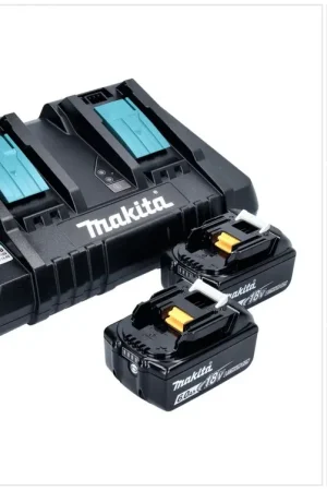 Certifié Makita Power Source Set de 2 Batteries BL1860B 6,0Ah 18V + Chargeur rapide double DC18RD - (199484-8)