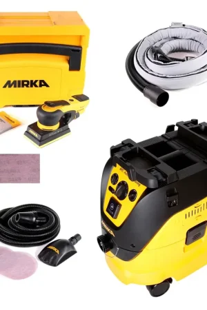 Certifié Mirka DEOS System PRO (KIT1719WOMDE) Ponceuse orbitale DEOS 353 CV + aspirateur industriel 1230 M AFC + tuyau d'aspiration 4m + kit de démarrage Roundy + 250x bandes de ponçage