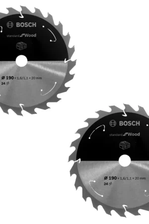 Promotion Bosch Lame de scie circulaire Standard pour bois 190 x 1,6 x 20 mm - 24 dents (2x 2608837704 )