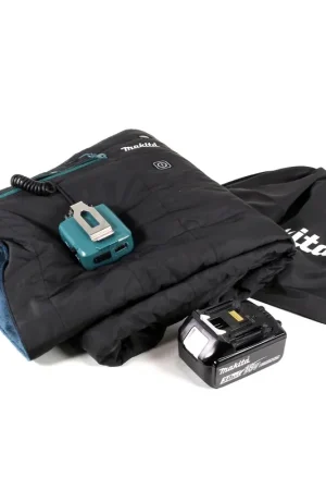Réduction Couverture chauffante Makita DCB 200 F1A 14,4V - 18V 3 niveaux de chauffage Connexion USB + 1x batterie 3,0Ah - sans chargeur