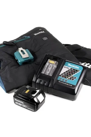 Couverture chauffante Makita DCB 200 RF1A 14,4V - 18V 3 niveaux de chauffage Connexion USB + 1x batterie 3,0Ah + chargeur Meilleure Vente