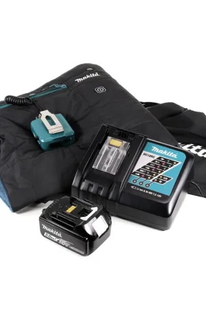 Couverture chauffante Makita DCB 200 RT1A 14,4V - 18V 3 niveaux de chauffage Connexion USB + 1x batterie 5,0Ah + chargeur Dernier Modèle