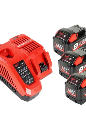 Milwaukee M18NRG-903 Set de démarrage 18V : 3x Batteries M18 B9 9,0Ah + Chargeur M12-18FC ( 4933459219 ) Produit De Marque