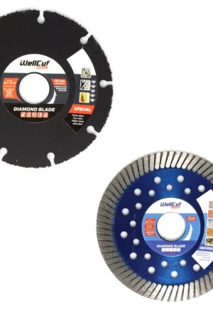 WellCut 115x22,2 mm Jeu de disques à tronçonner diamantés avec spécial (334 - 115 / 22) + Turbo universel (888 - 115 / 22) Dernier Modèle