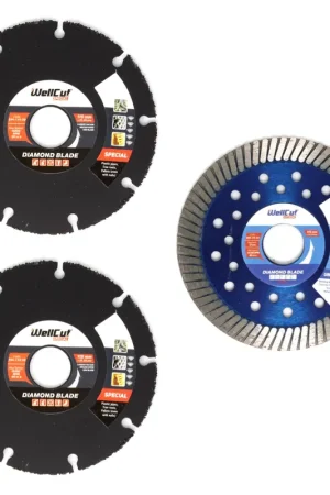 Petit Prix WellCut Set de disques à tronçonner diamanté 115x22,2mm : 2x Disques WellCut Special (334 - 115 / 22) + 1x Disque WellCut Universal turbo (888 - 115 / 22)