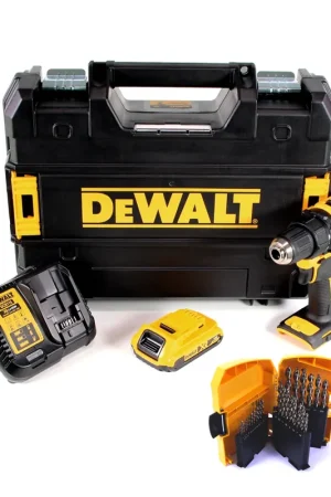 Perceuse-visseuse sans fil DeWalt DCD 708 D1T 18V 65Nm sans balais + 1x batterie 2,0Ah + chargeur + jeu de perceuses à métaux 29 pièces. + TSTAK Dernier Modèle