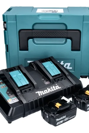 Nouvel Arrivage Makita Power Source Set de 2 Batteries BL1830B 3,0Ah 18V + Chargeur rapide double DC18RD + Coffret Makpac (2x 197599-5) (196933-6)