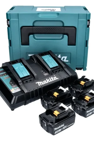 Makita Power Source Set de 4 BL1830B Batteries 3,0Ah 18V + Chargeur rapide double DC18RD + Coffret Makpac (4x 197599-5) (196933-6) Usine Directe