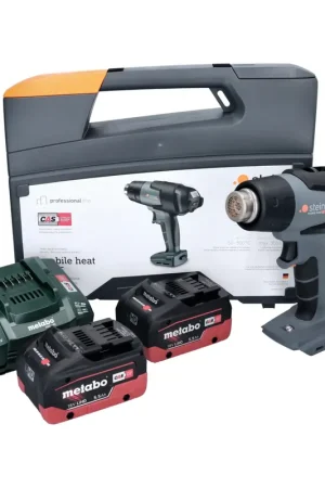 Steinel Mobile Heat MH 5 Pistolet à air chaud sans fil 50-500°C 18V - CAS + 2x Batteries 5,5 Ah + Chargeur + Coffret Offre Exclusive