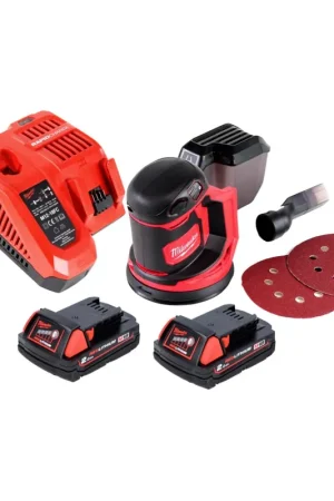 Affaire À Saisir Milwaukee M18 BOS125-201 FC Ponceuse excentrique sans fil 125mm 18V + 2x Batteries 2,0Ah + Chargeur