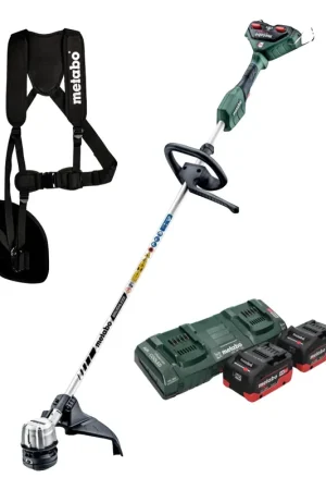 Certifié Metabo FSD 36-18 LTX BL 40 Débroussailleuse sans fil 36 V (2x 18 V) manche rond brushless + 2x Batteries 8,0 Ah + Chargeur double + Sangle arrière