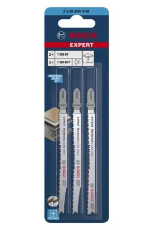 Prix Choc Bosch EXPERT Hardwood 2 side clean Set de lames de scie sauteuse : T 308 BF / BFP, 117 mm, Bi-métal, 3 pcs. (2608900549)