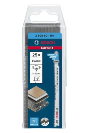 Prix Bas Bosch EXPERT Lames de scie sauteuse Hardwood 2 side clean T 308 BFP 117 mm - 25 pièces (2608901181)