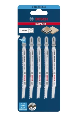 Vente Flash Bosch EXPERT Hardwood 2 side clean Lame de scie sauteuse T 308 BF, 117 mm, Bi-métal, 5 pcs. (2608900544)