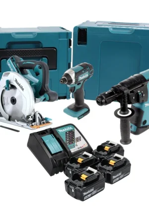 Kit combiné batterie Makita DLX 3049 PTJ Marteau perforateur sans fil DHR 264 + scie circulaire sans fil DHS 710 + clé à chocs sans fil DTD 152 + 4 batteries 5,0 Ah + chargeur + 2x Makpac Marque