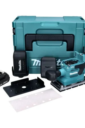 Makita DBO 380 A1J Ponceuse vibrante sans fil 18 V - 93 x 185 mm - Brushless + 1x Batterie 2,0 Ah + Makpac - sans chargeur Quantité Limitée