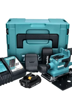 Makita DBO 380 RA1J Ponceuse vibrante sans fil 18 V - 93 x 185 mm - Brushless + 1x Batterie 2,0 Ah + Chargeur + Makpac Marque