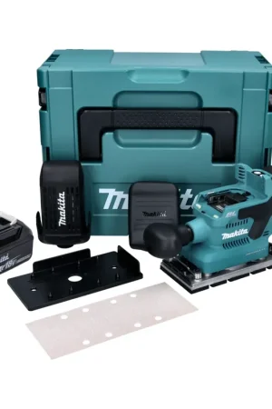 Dernière Chance Makita DBO 380 M1J Ponceuse orbitale sur batterie 18 V 93 x 185 mm sans balais + 1x batterie 4,0 Ah + Makpac - sans chargeur