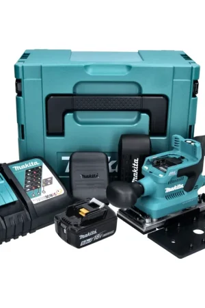 Retour Gratuit Makita DBO 380 RT1J Ponceuse vibrante sans fil 18 V - 93 x 185 mm - Brushless + 1x Batterie 5,0 Ah + Chargeur + Makpac