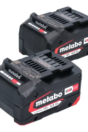 Metabo Set de batterie : 2x Batteries Li-Power 4,0 Ah 18 V CAS Li-Ion - indicateur de capacité de charge (2x 625027000) Must-Have
