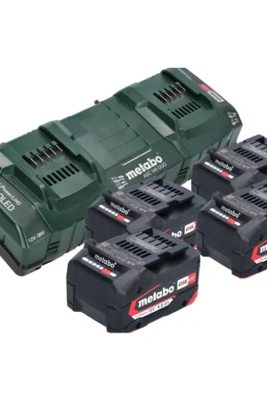 Nouvelle Collection Metabo Coffret de base 4x batterie Li-Power 18 V 4,0 Ah CAS Li-Ion ( 4x 625027000 ) + ASC 145 DUO chargeur double rapide ( 627495000 )