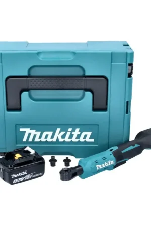 Offre Spéciale Makita DWR 180 T1J Visseuse à cliquet sans fil 18 V 47,5 Nm 1/4'' 3/8'' + 1x batterie 5,0 Ah + Makpac - sans chargeur