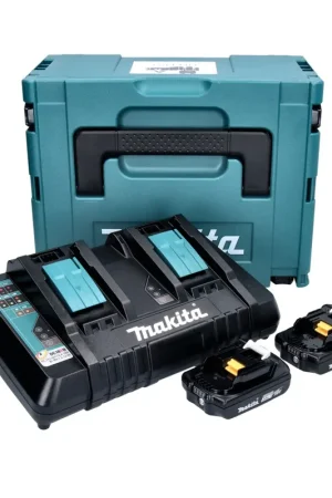 Makita Power Source Kit 18 V avec 2x BL 1820 B2,0 Ah batterie ( 2x 197254-9 ) + DC 18 RD double chargeur rapide ( 196933-6 ) + Makpac Paiement Sécurisé