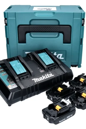 Makita Power Source Kit 18 V avec 4x BL 1820 B2,0 AhBatteries ( 4x 197254-9 ) + DC 18 RD double chargeur rapide ( 196933-6 ) + Makpac Retour Gratuit