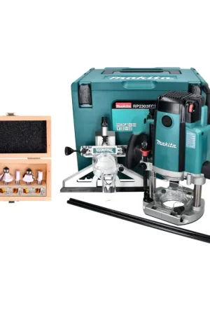 Offre Limitée Défonceuse Makita RP 2303 FCXJ 2100 watts course 70 mm + butée + jeu de fraises 6 pièces + Makpac