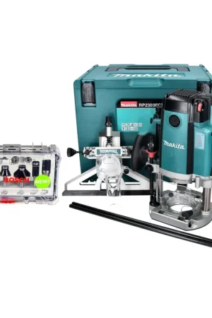 Défonceuse Makita RP 2303 FCXJ 2100 watts course 70 mm + butée + jeu de fraises 6 pièces + Makpac Meilleur Prix