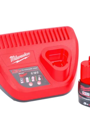 Dernière Chance Kit de démarrage de batterie Milwaukee M12 NRG-301 Batterie Li-Ion 12 V 3,0 Ah / 3000 mAh (4932451388) + chargeur M12-C12C (4932352000)