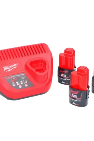 Kit de démarrage de batterie Milwaukee M12 NRG-303 3x batterie Li-Ion 12 V 3,0 Ah / 3000 mAh (4933459207) + chargeur M12-C12C Petit Prix